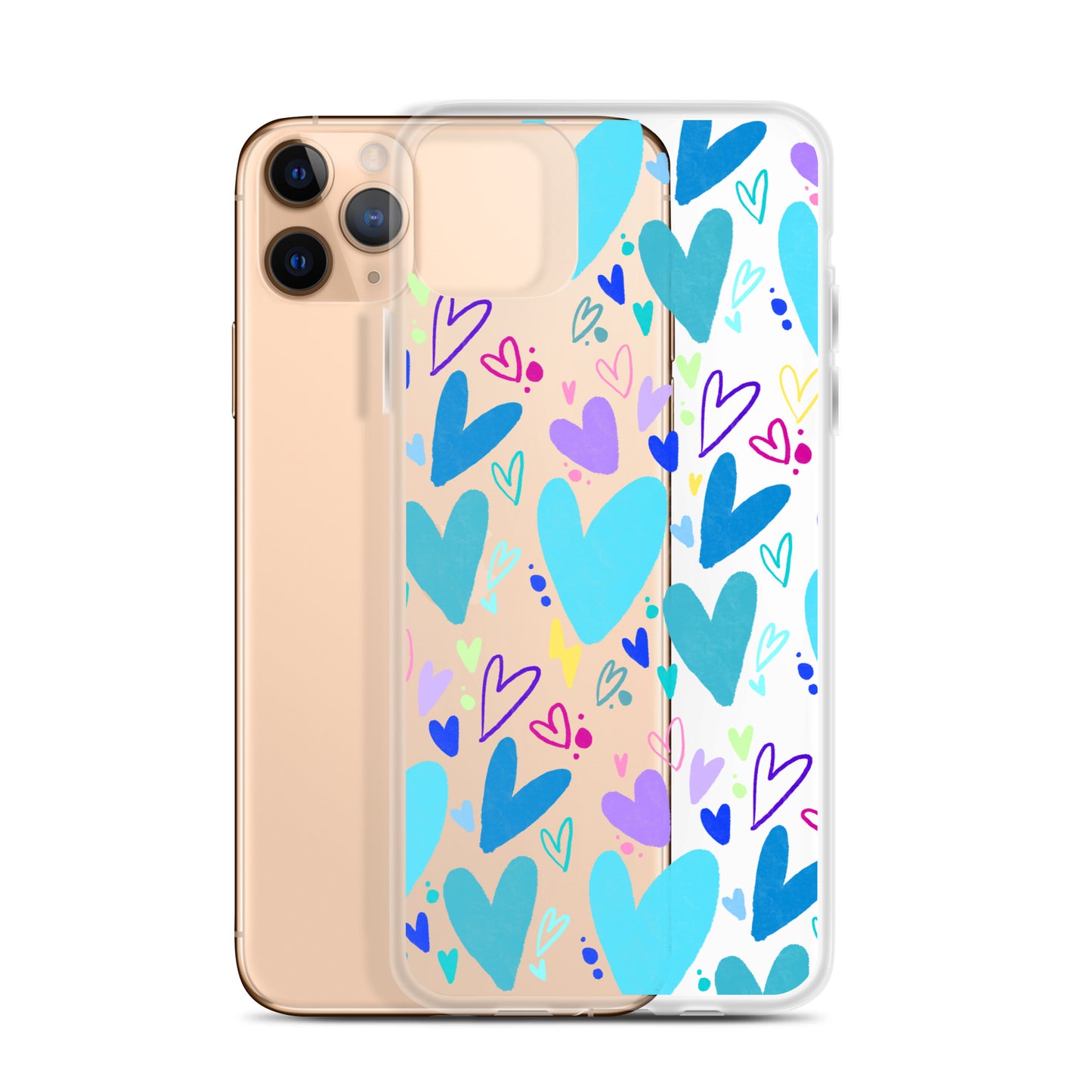 Blue Hearts Clear iPhone Case