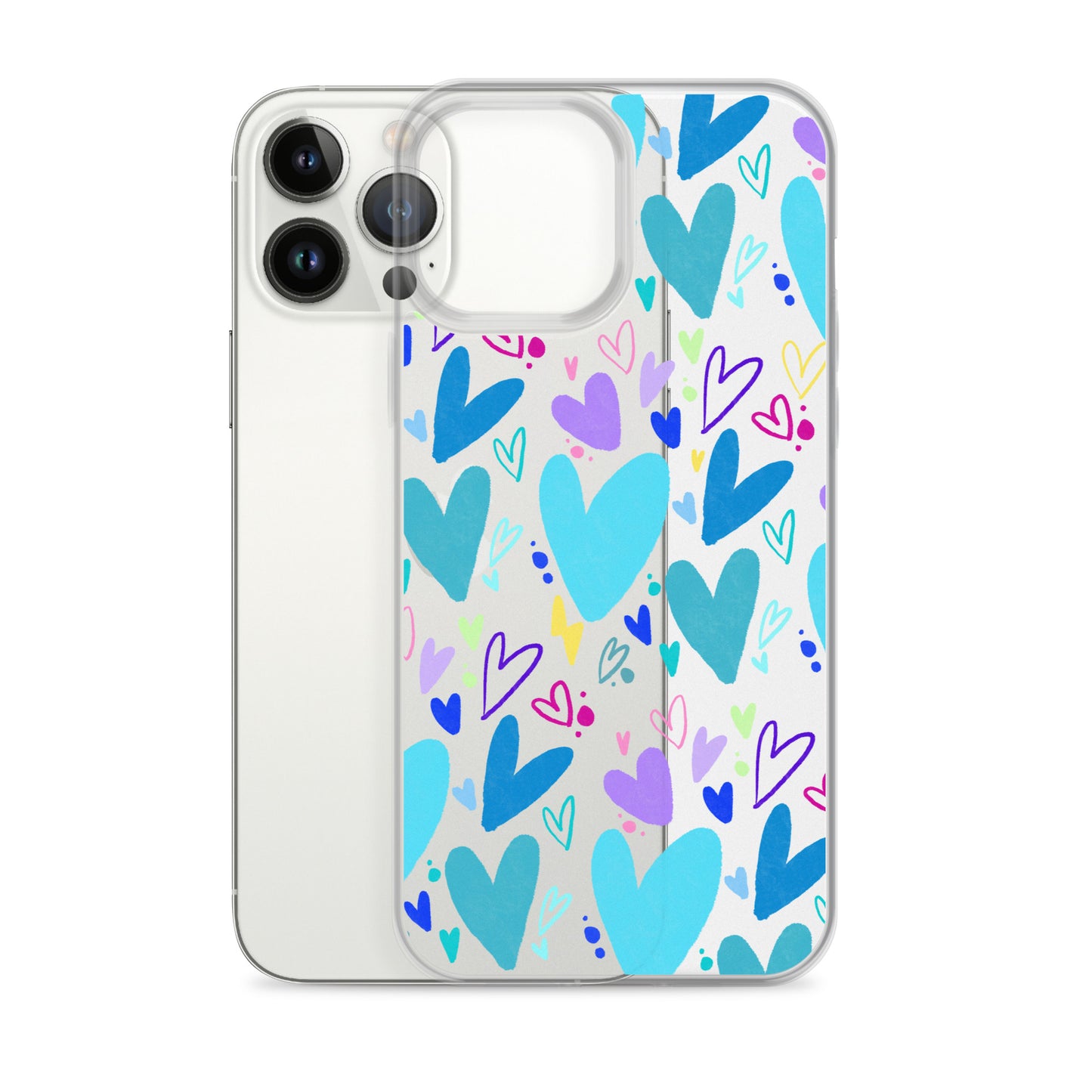Blue Hearts Clear iPhone Case