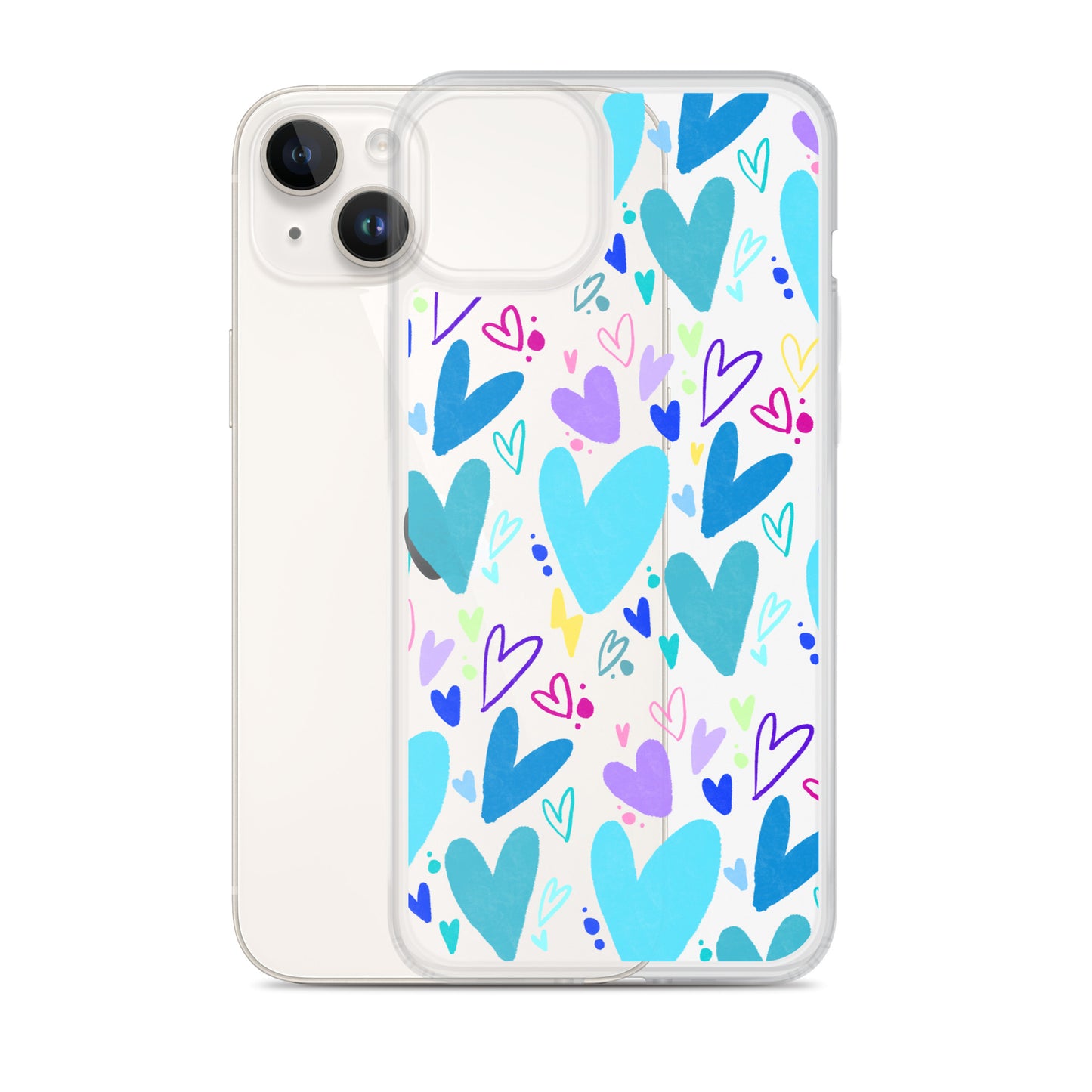 Blue Hearts Clear iPhone Case