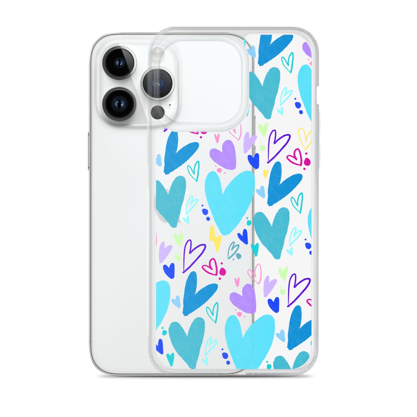 Blue Hearts Clear iPhone Case