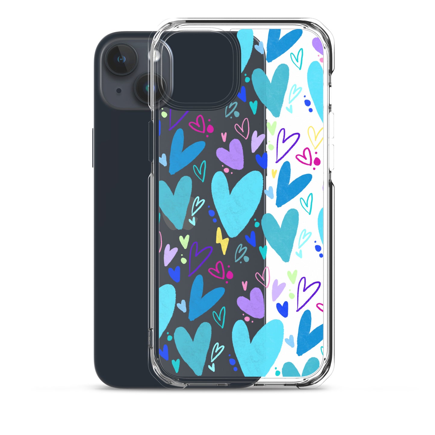 Blue Hearts Clear iPhone Case