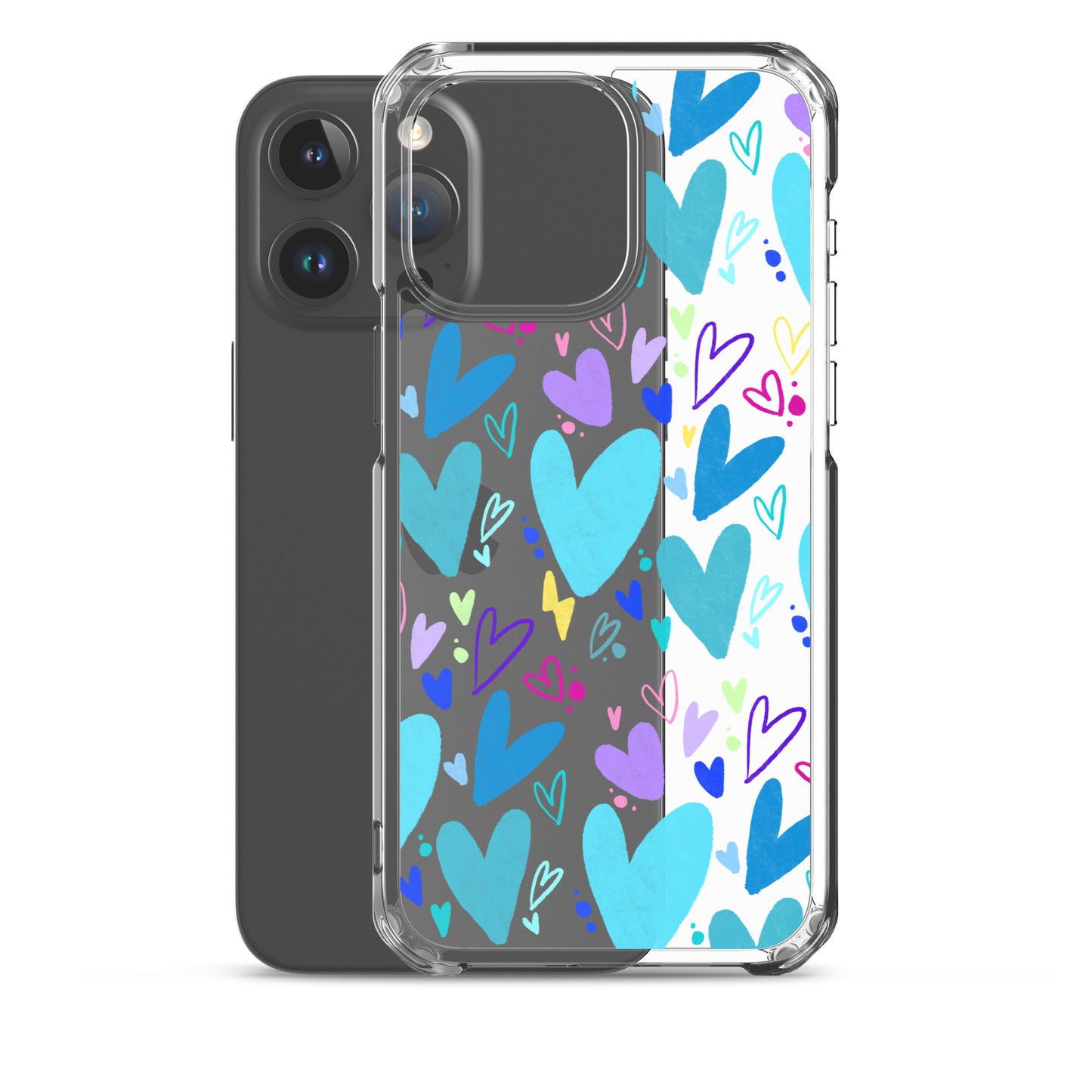 Blue Hearts Clear iPhone Case
