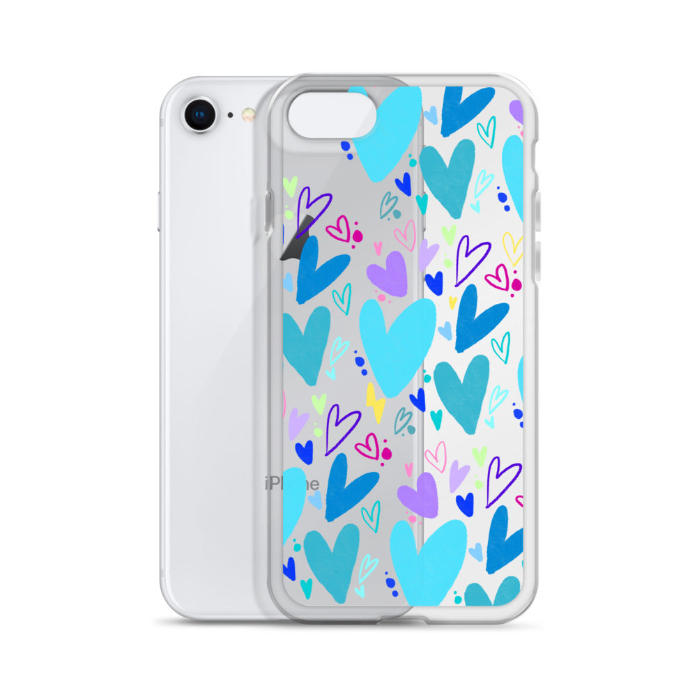 Blue Hearts Clear iPhone Case