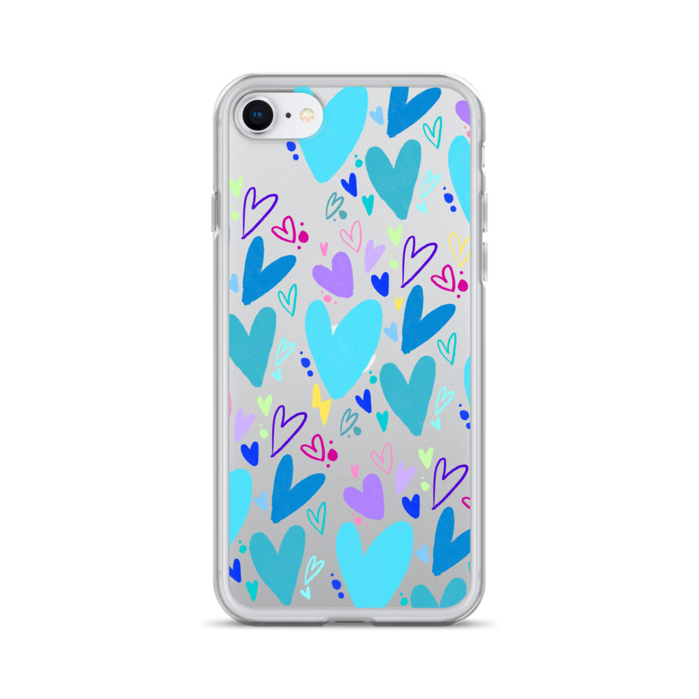 Blue Hearts Clear iPhone Case