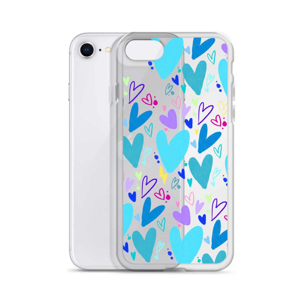 Blue Hearts Clear iPhone Case