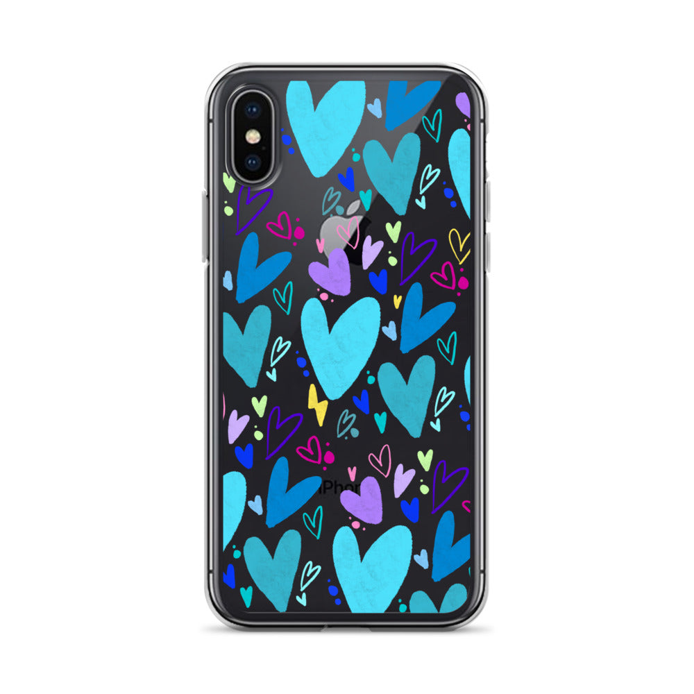 Blue Hearts Clear iPhone Case