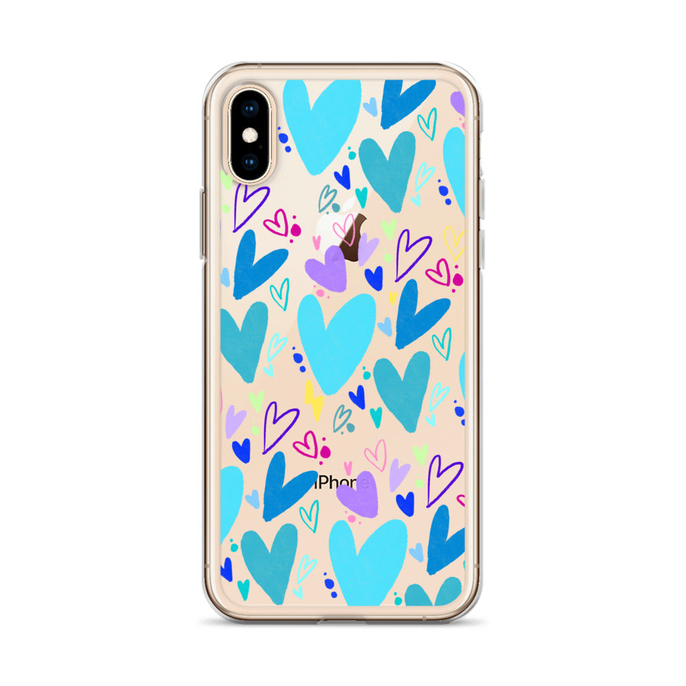 Blue Hearts Clear iPhone Case