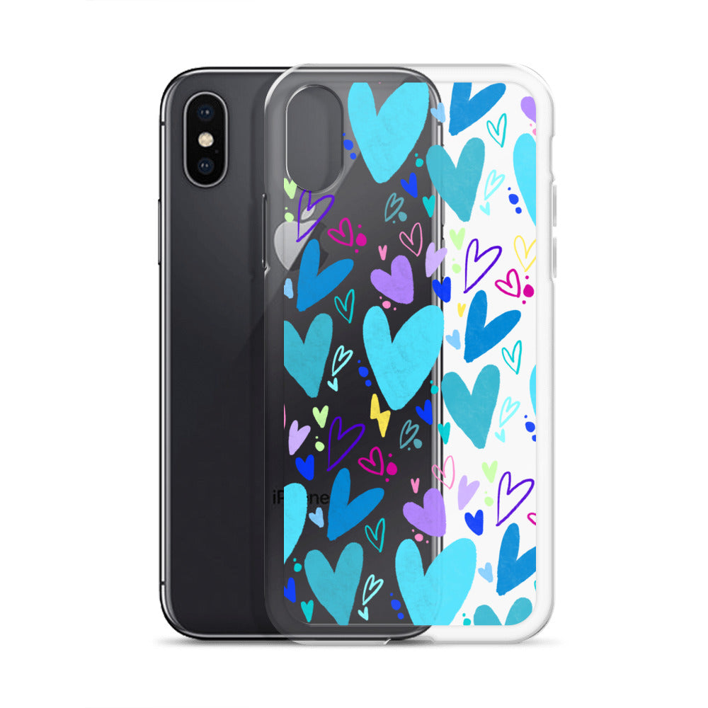 Blue Hearts Clear iPhone Case
