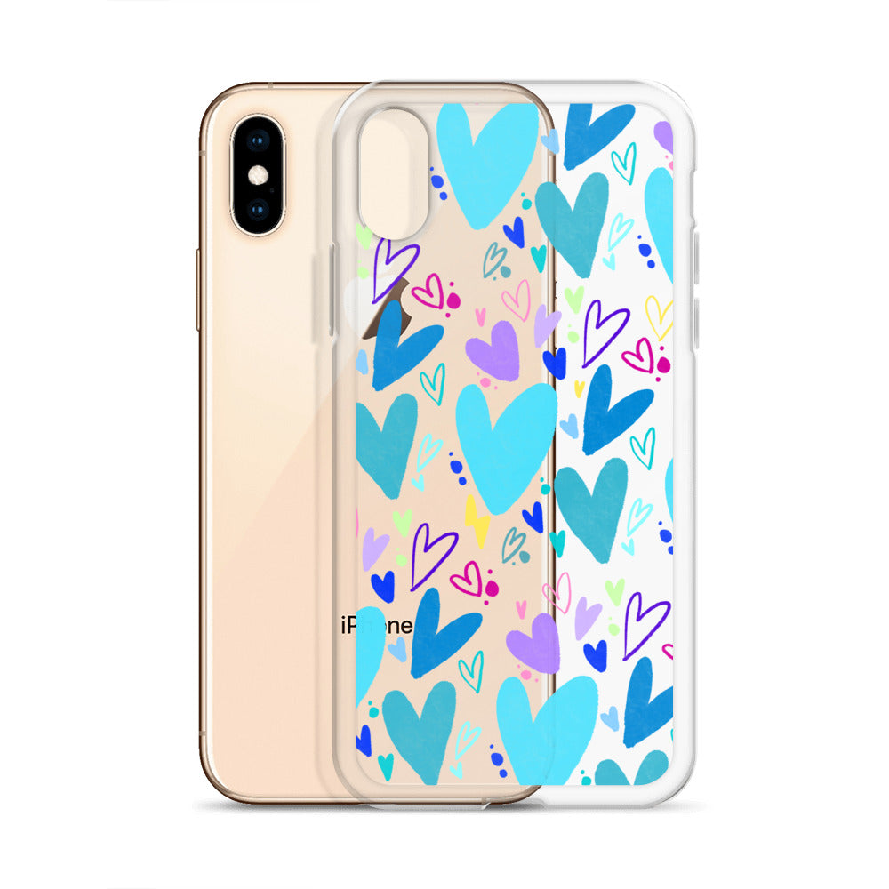 Blue Hearts Clear iPhone Case