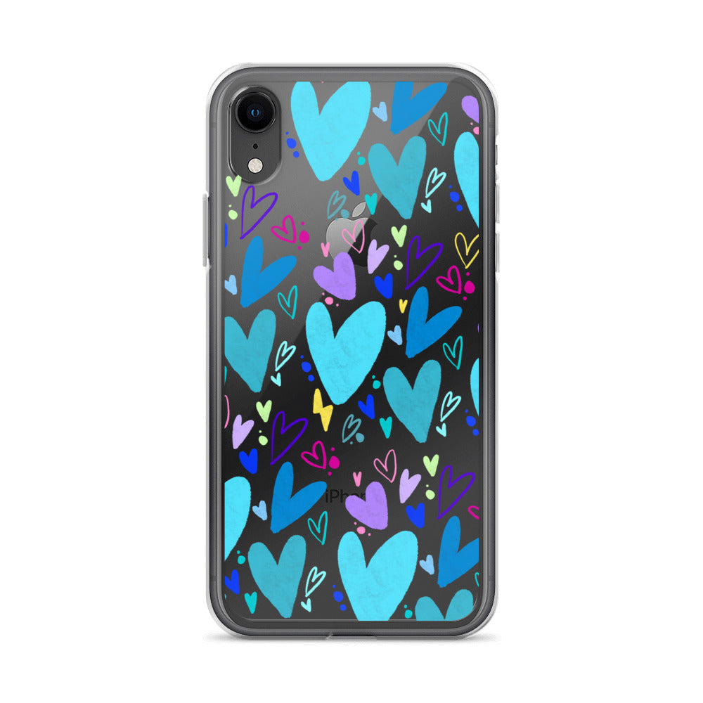 Blue Hearts Clear iPhone Case