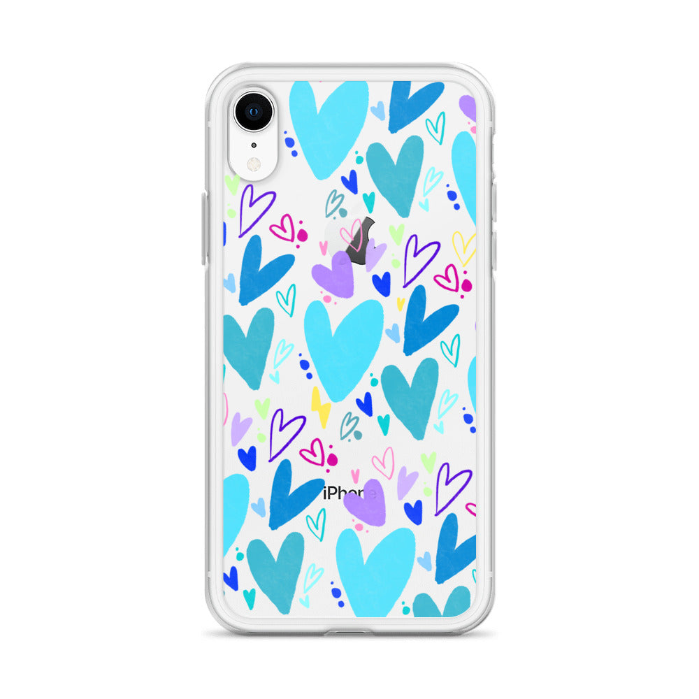 Blue Hearts Clear iPhone Case