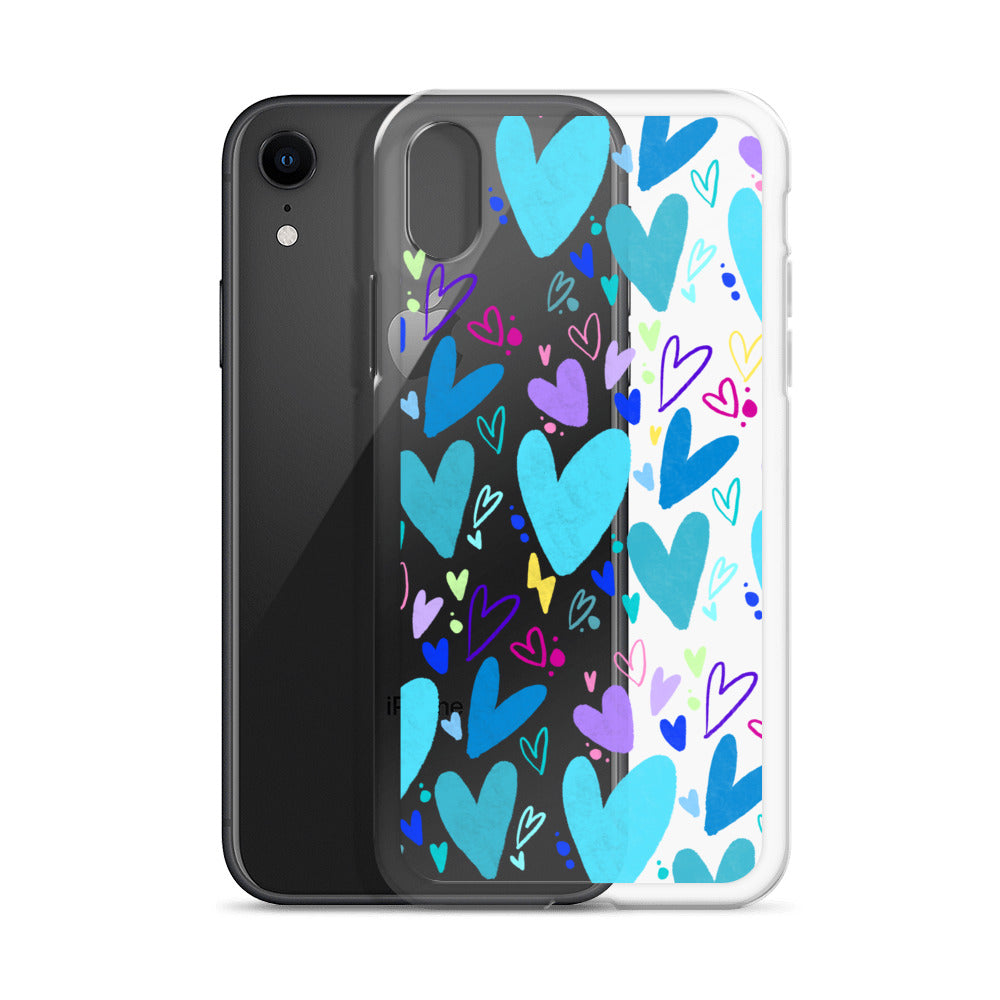 Blue Hearts Clear iPhone Case