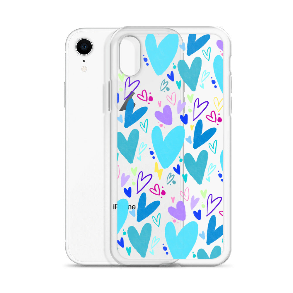Blue Hearts Clear iPhone Case