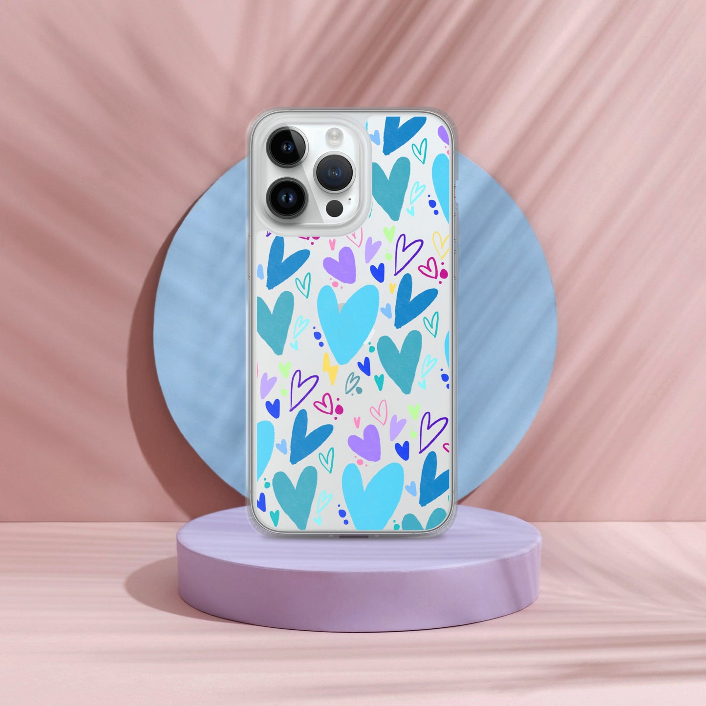 Blue Hearts Clear iPhone Case