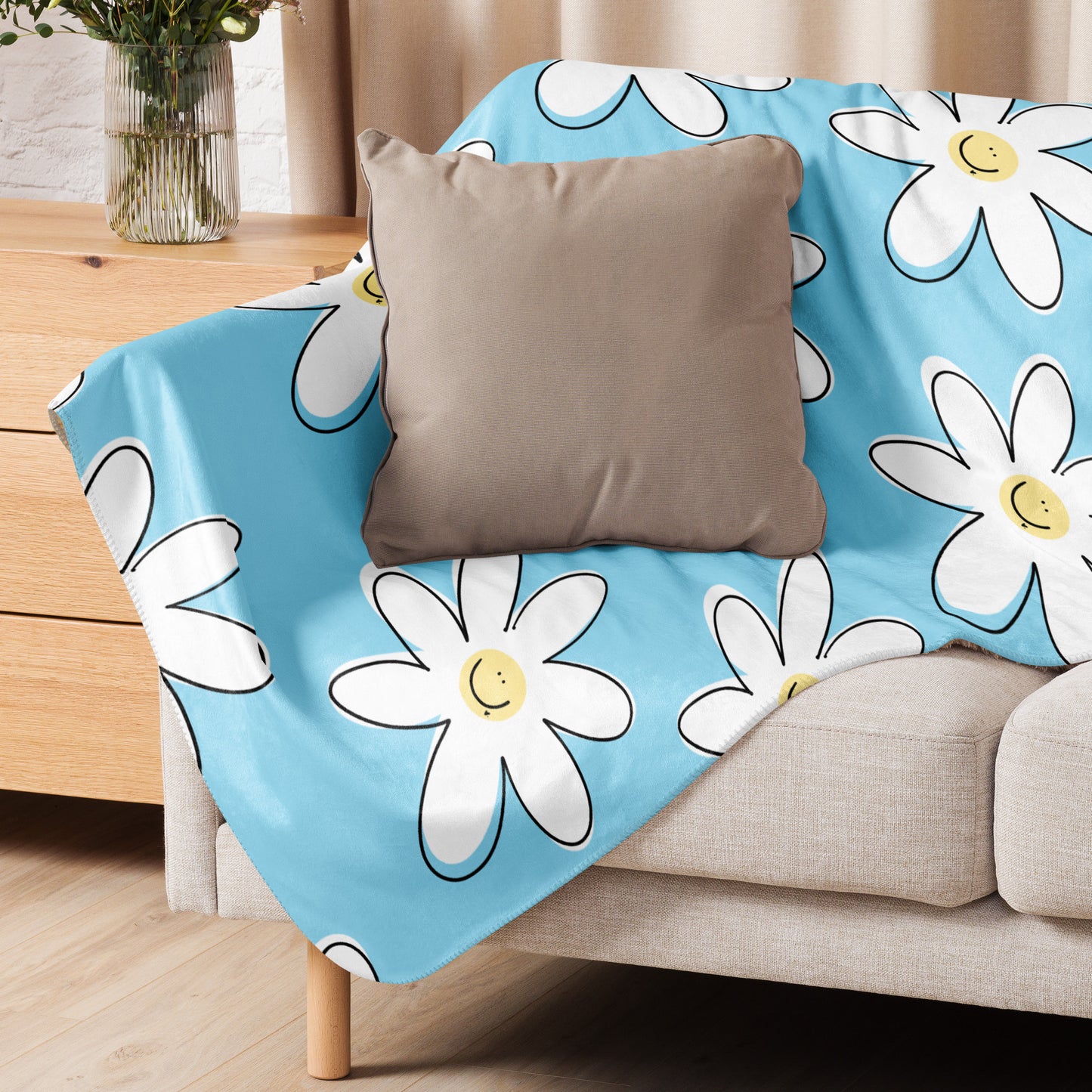 Sherpa blanket - Happy Flowers blue