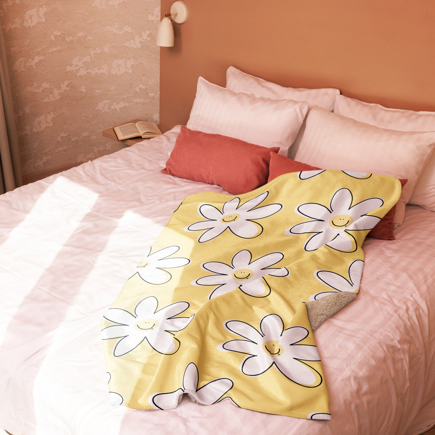 Sherpa blanket - Happy Flowers Yellow
