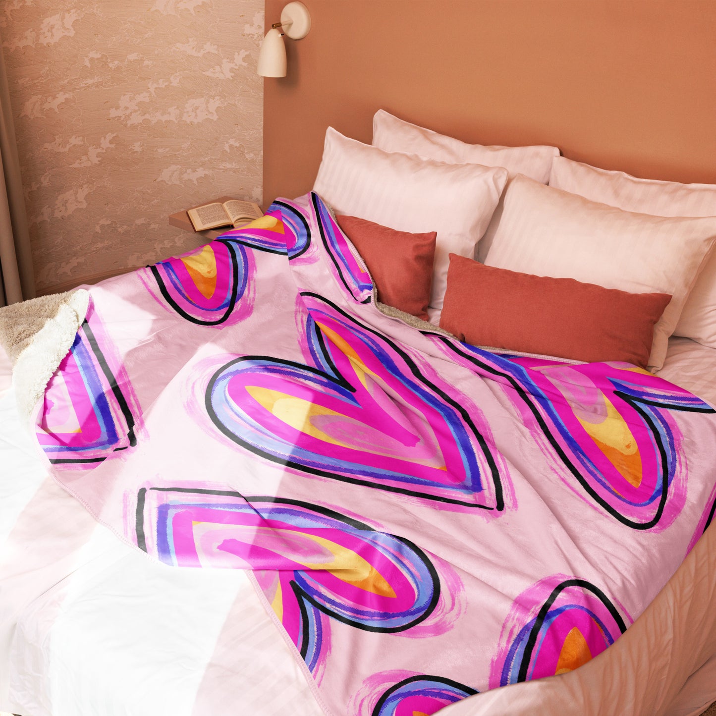 Sherpa blanket - pink and puple hearts
