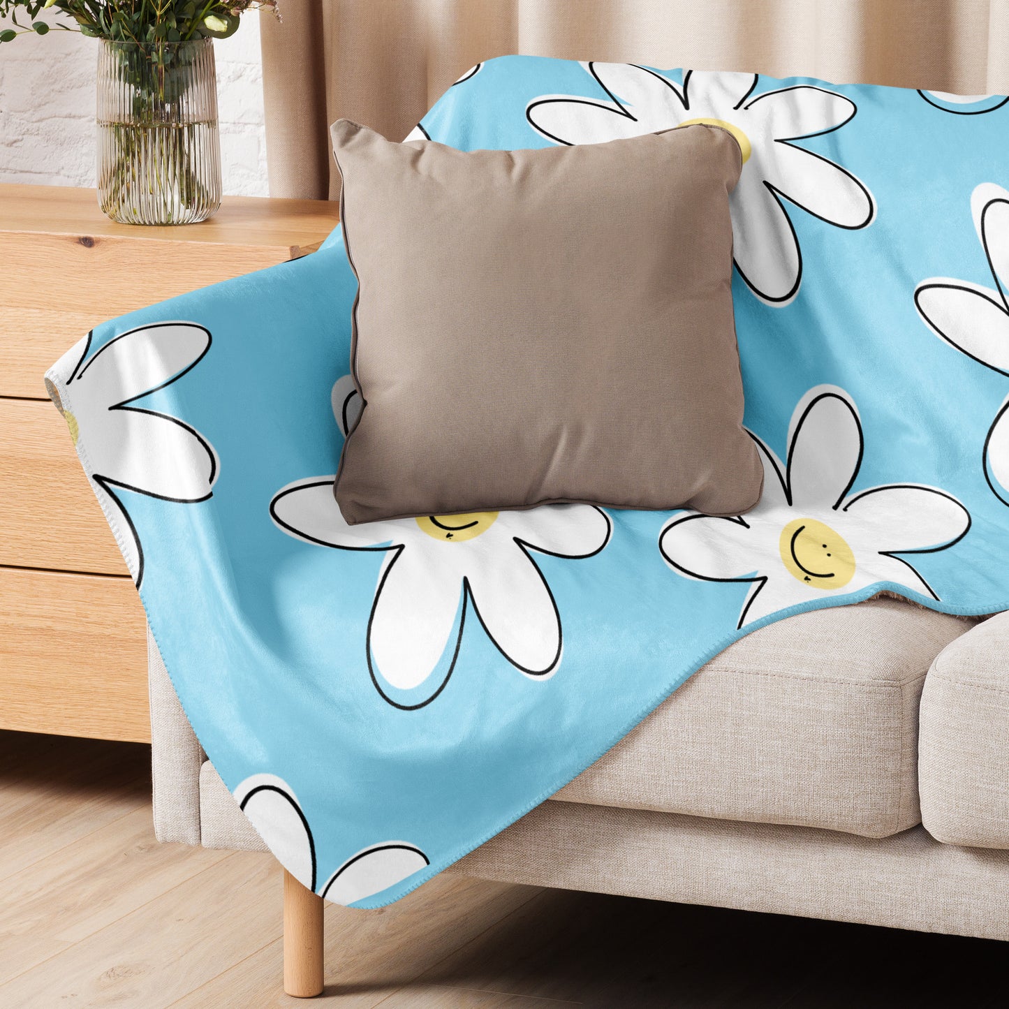 Sherpa blanket - Happy Flowers blue
