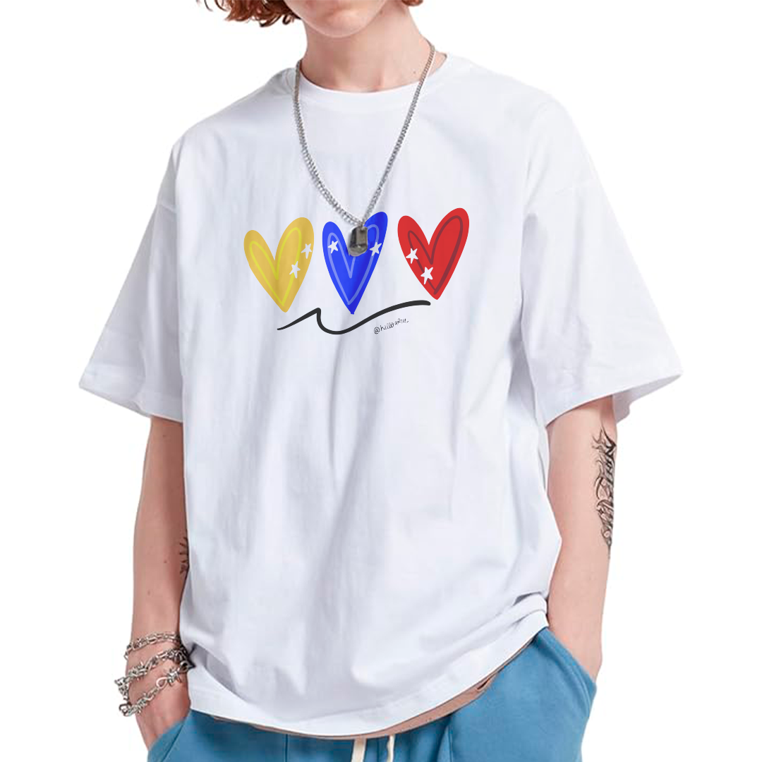 Men Hearts premium white cotton T-shirt