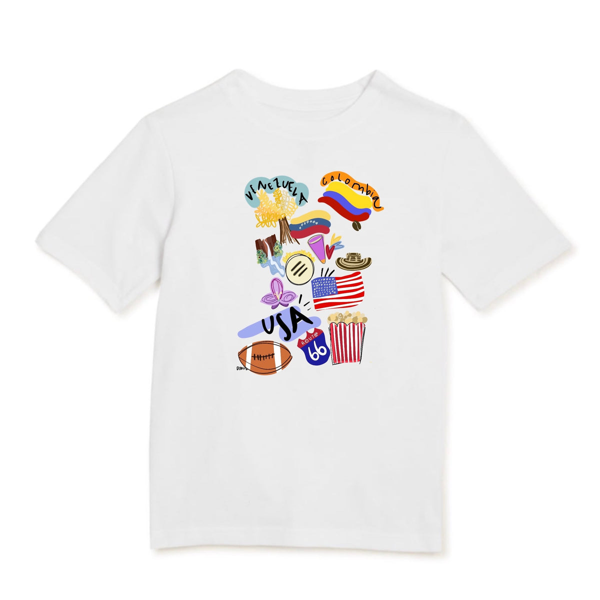 Kids Venezuela, Colombia & USA heritage basic white T-shirt (unisex)