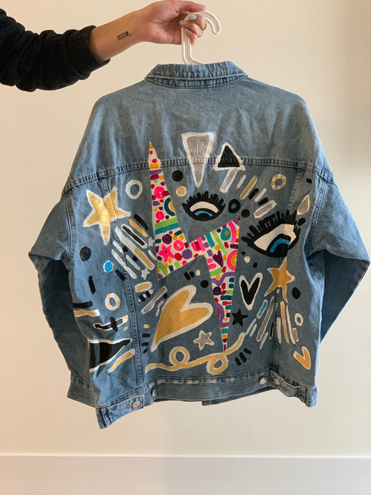 Adults customized, Hand-Painted Denim Jacket 🎨