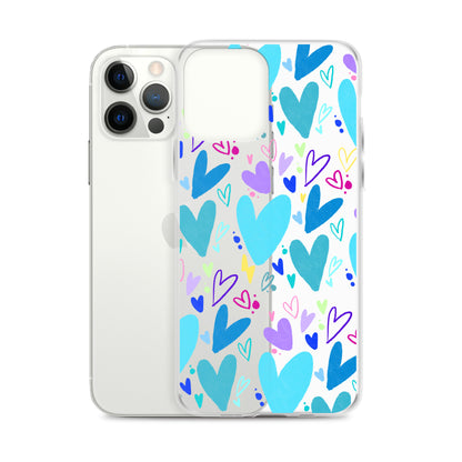 Blue Hearts Clear iPhone Case