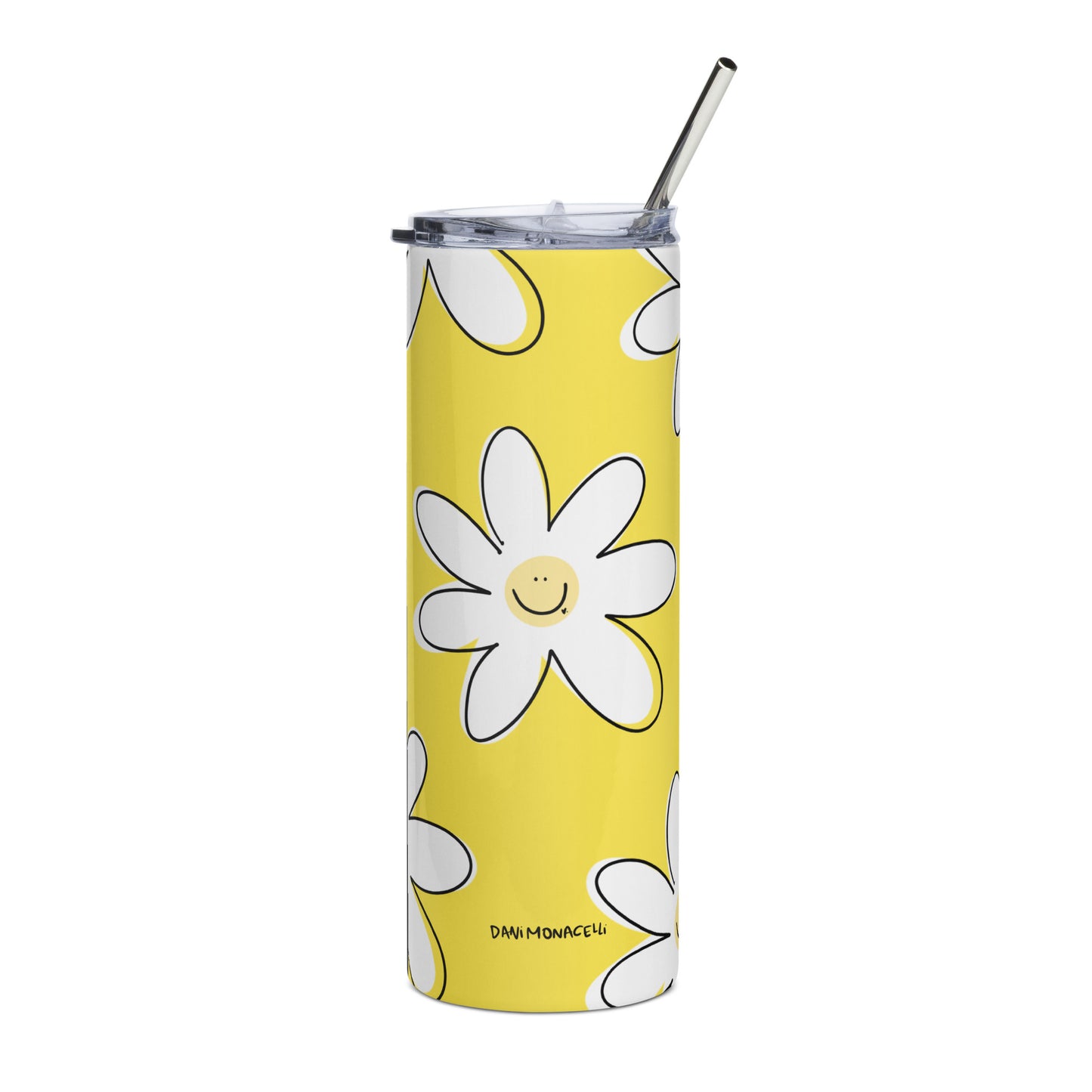 Stainless steel tumbler - Happy flowers yellow