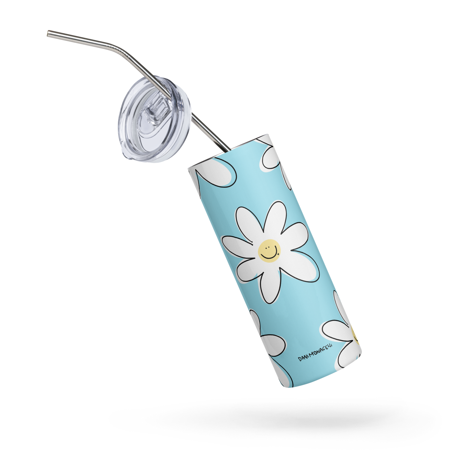 Stainless steel tumbler - Happy flowers blue