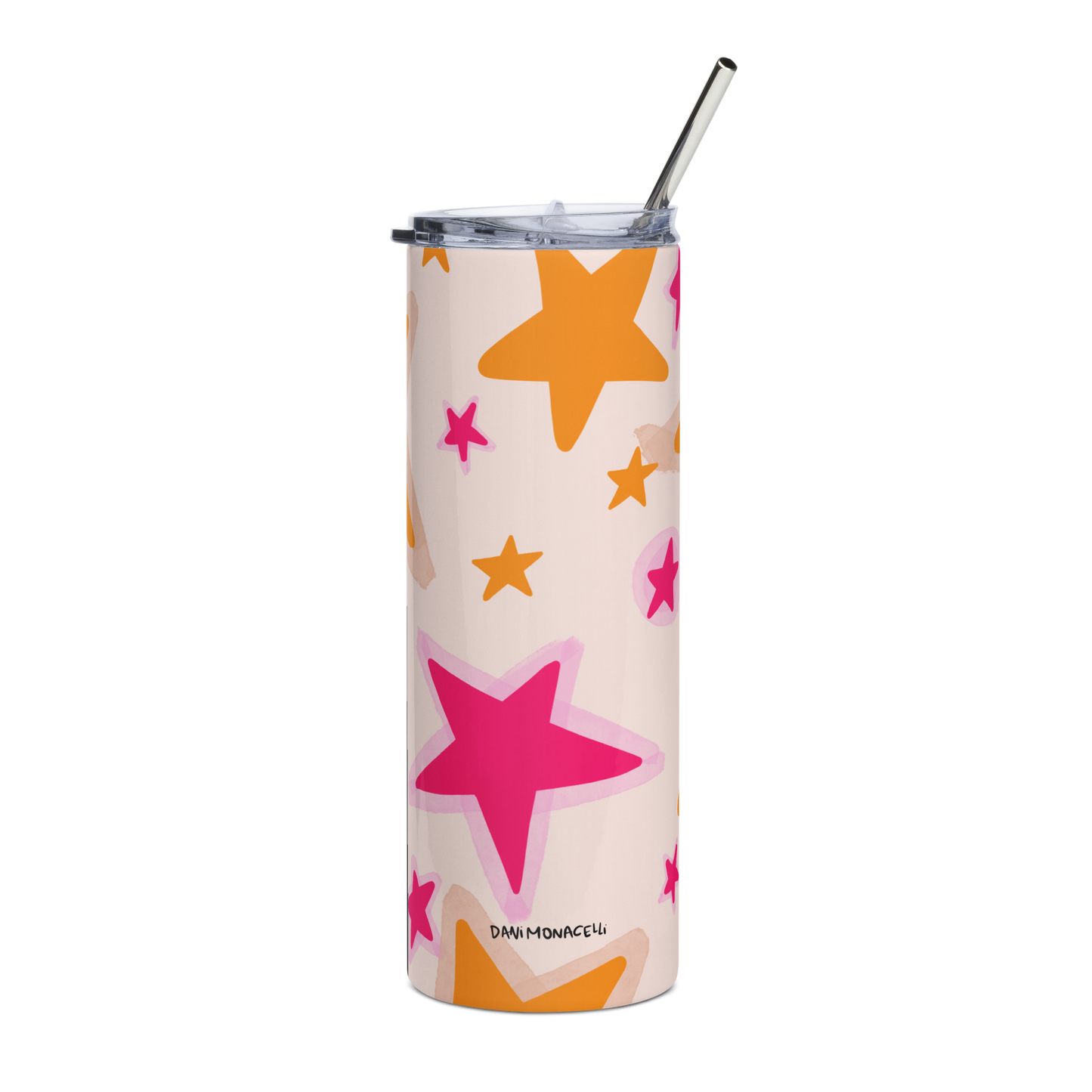 Stainless steel tumbler - Pink and orange stars