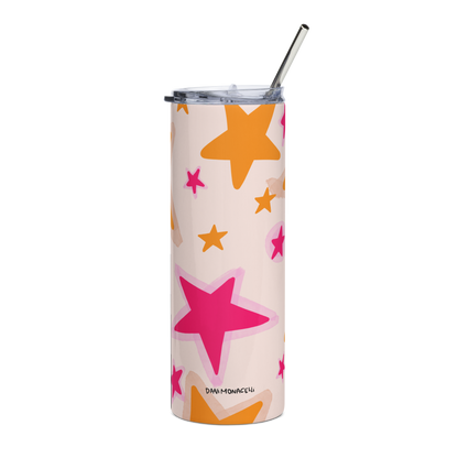 Stainless steel tumbler - Pink and orange stars