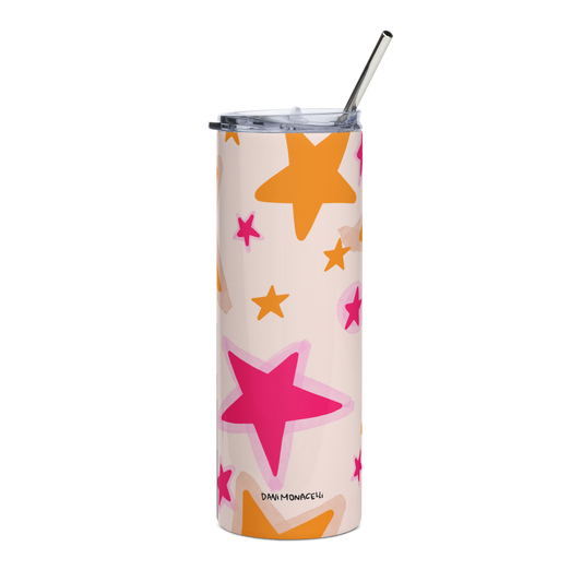 Stainless steel tumbler - Pink and orange stars