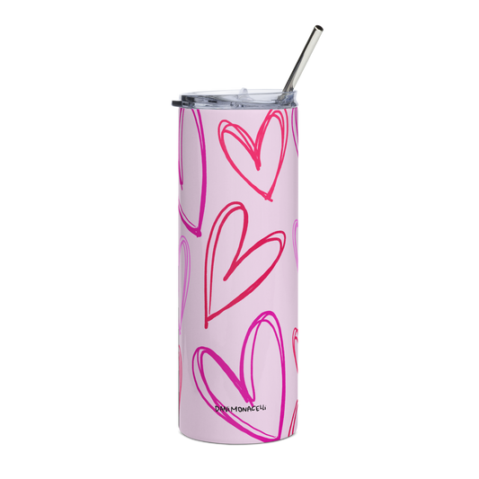 Stainless steel tumbler - Pink hearts