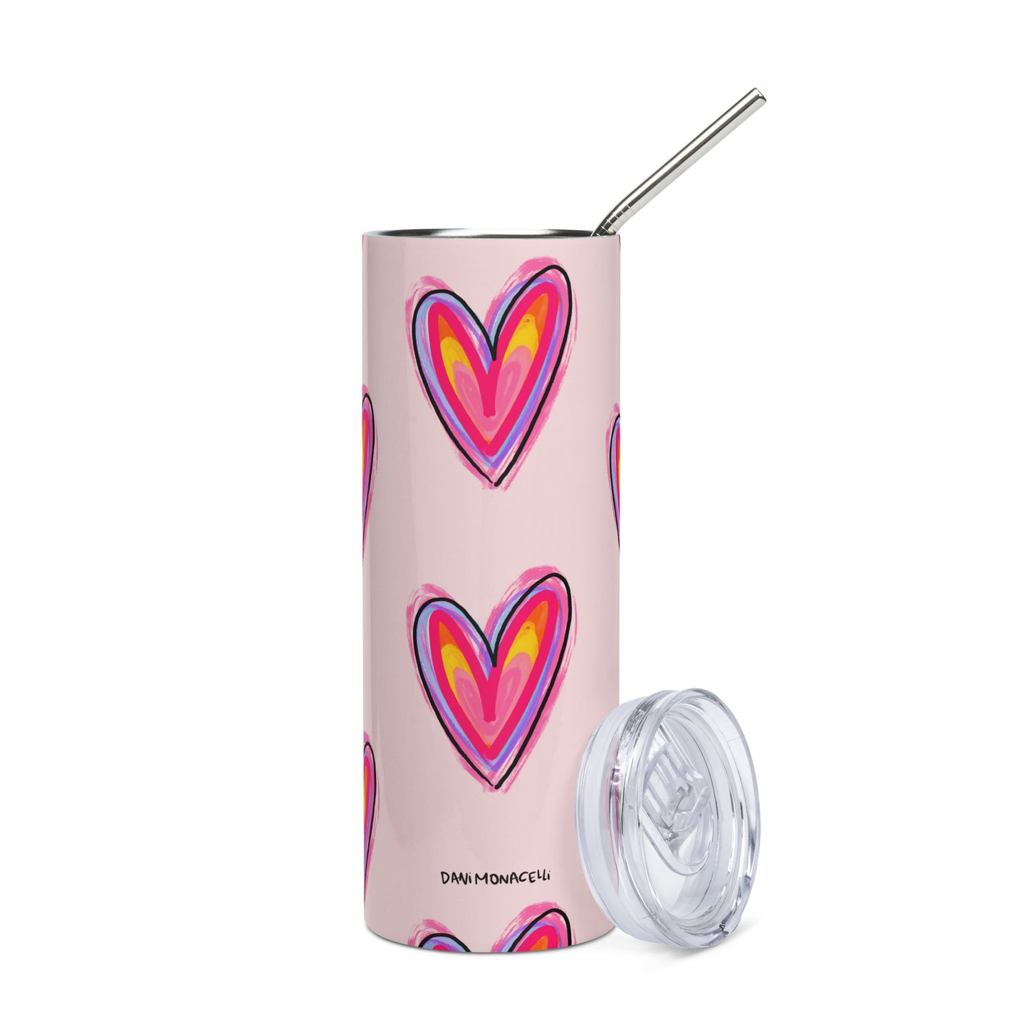 Stainless steel tumbler - Pink and purple hearts
