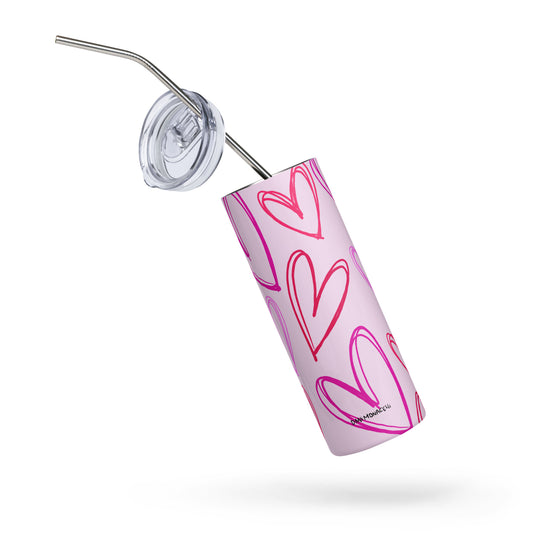Stainless steel tumbler - Pink hearts