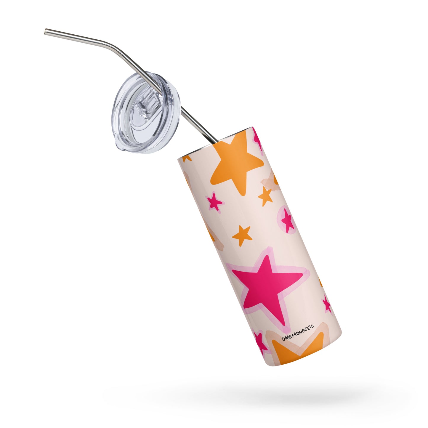 Stainless steel tumbler - Pink and orange stars
