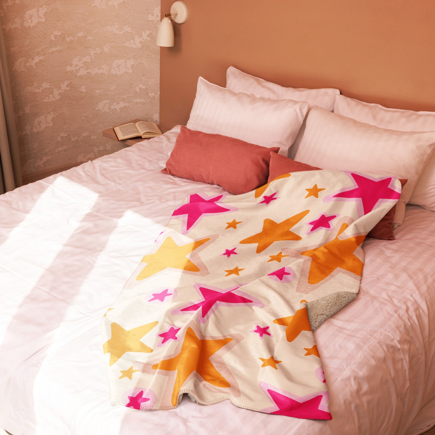 Sherpa blanket - Pink and orange stars