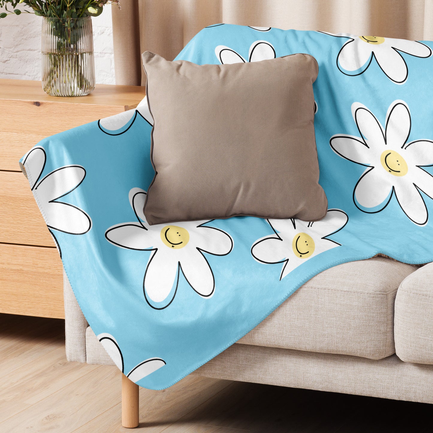 Sherpa blanket - Happy Flowers blue