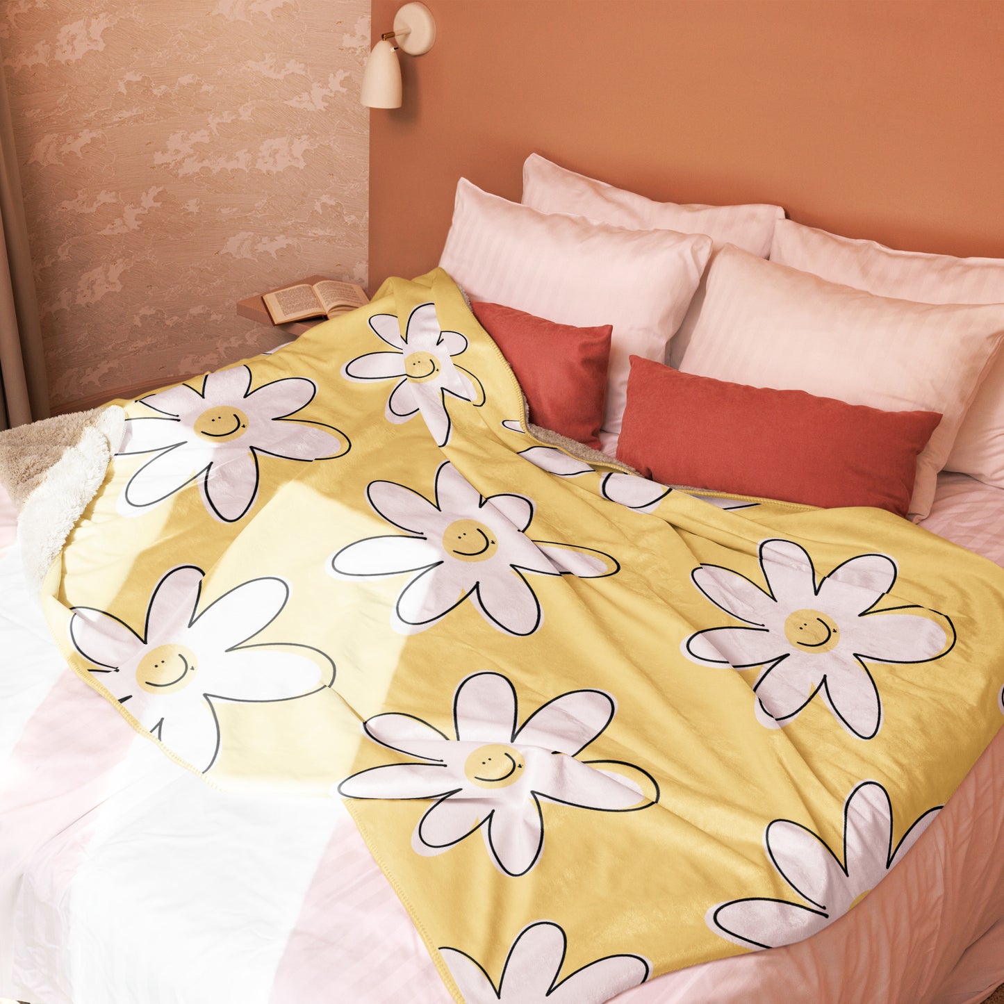 Sherpa blanket - Happy Flowers Yellow