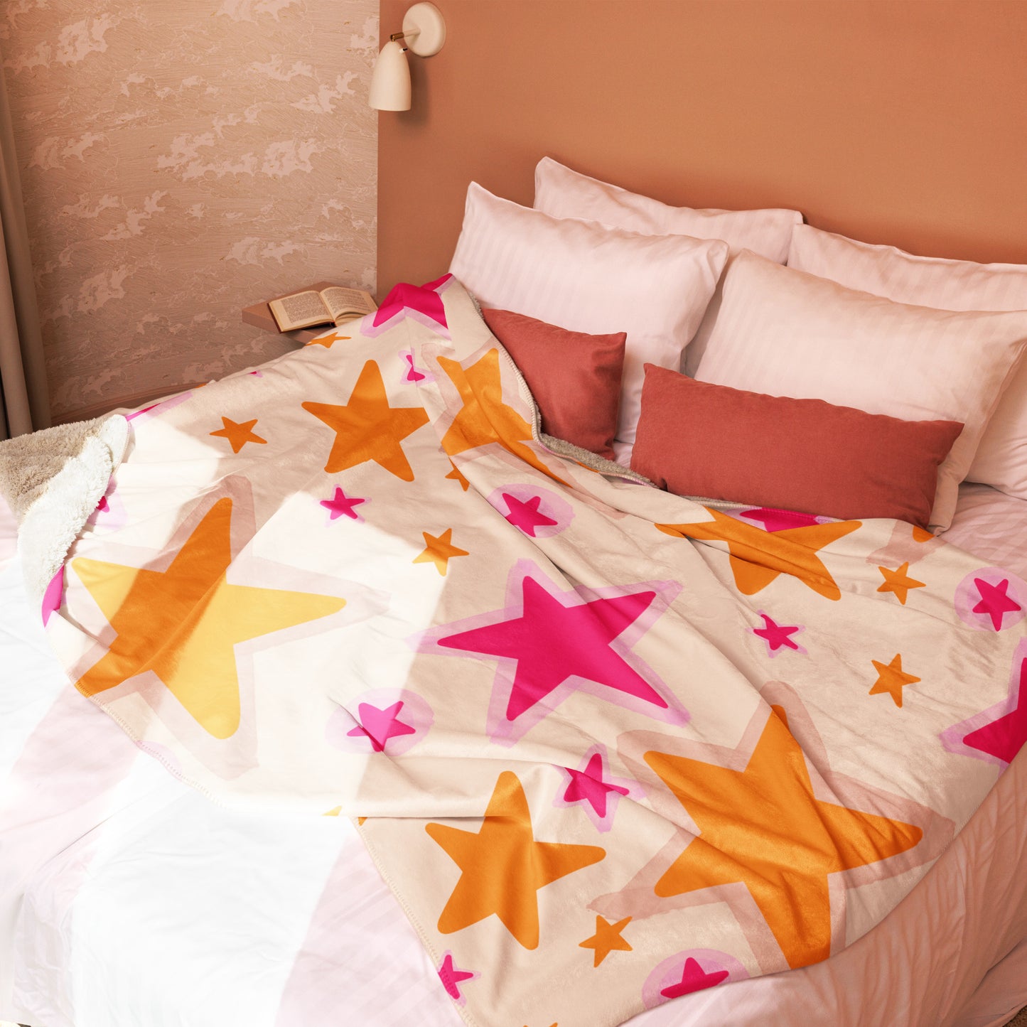 Sherpa blanket - Pink and orange stars